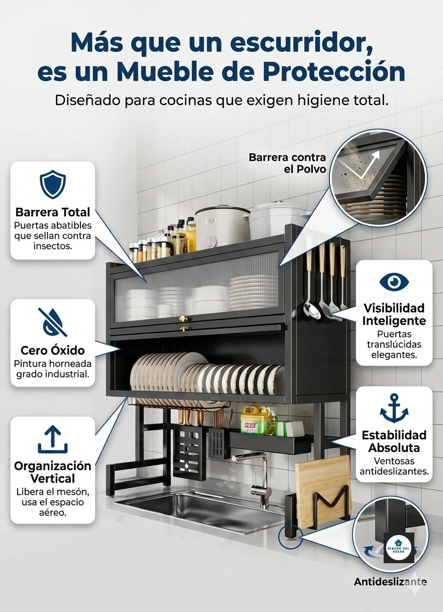 Escurridor de platos Gabinete Multifuncional 2 Niveles, Accesorio de Cocina Ideal