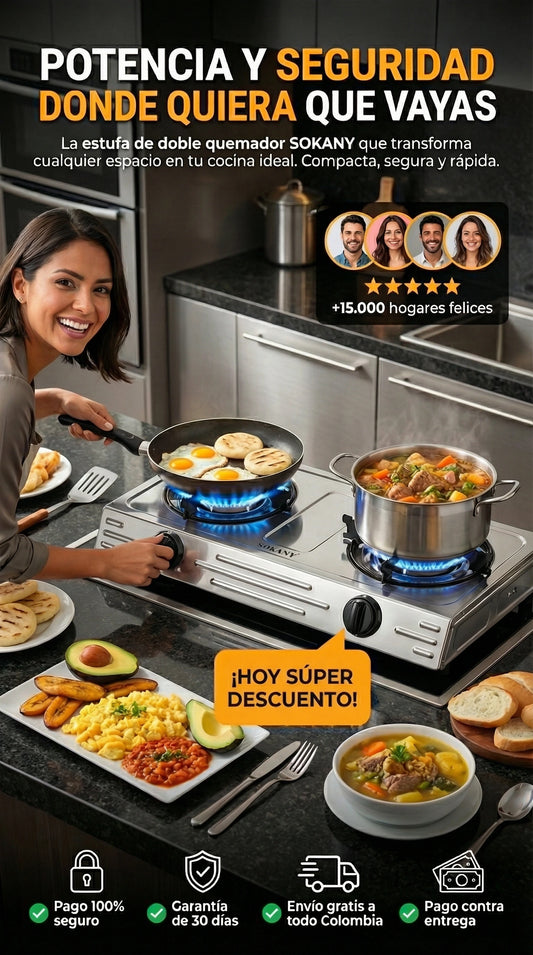 Estufa a Gas Sokany 2 Puestos: Potencia Profesional con 1 Año de Garantía 🍳🔥
