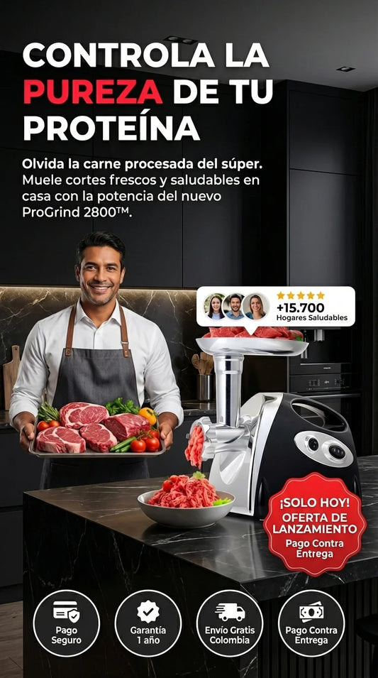 Molino Eléctrico Ultra-Potencia 2800W™: Carne Fresca y Embutidos en Segundos