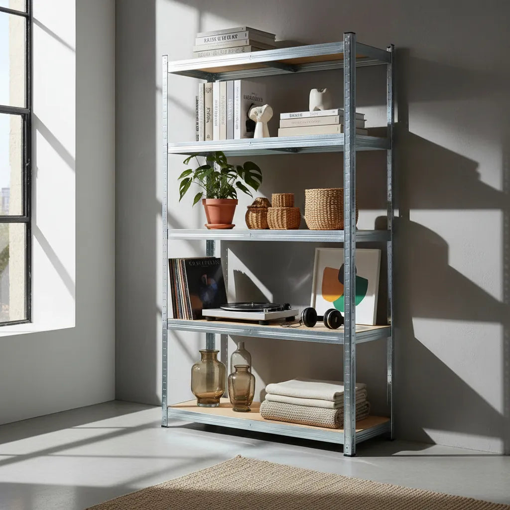 Estante Organizador Metálico Rack & Pack de 5 Niveles Ajustables, Color Gris con Acabado Mate, Alta Resistencia para , Cocina u Oficina