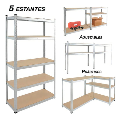 Estante Organizador Metálico Rack & Pack de 5 Niveles Ajustables, Color Gris con Acabado Mate, Alta Resistencia para , Cocina u Oficina