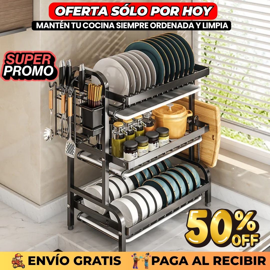 Escurridor Platos 3 Niveles en Acero Inoxidable