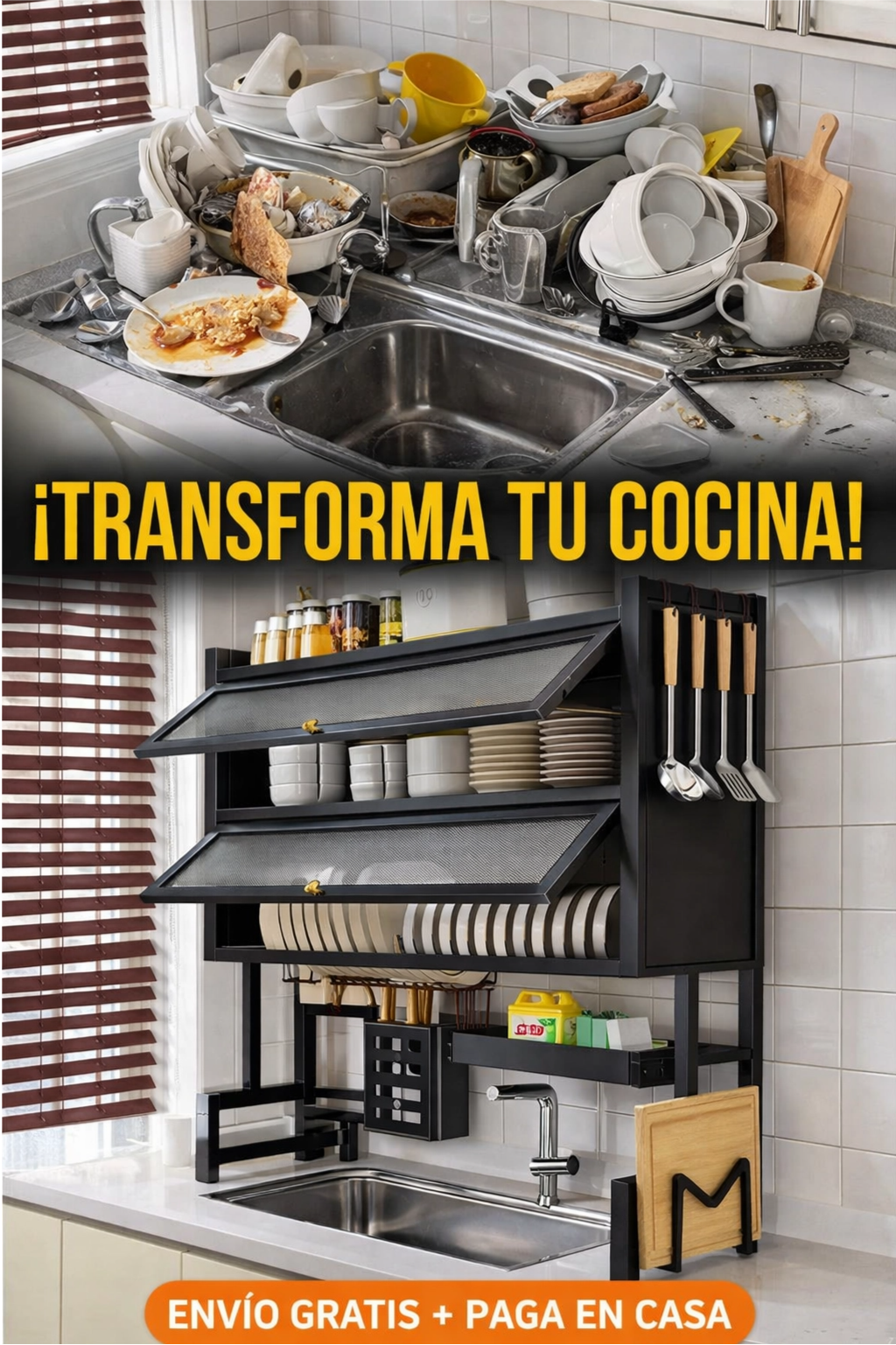 Escurridor de platos Gabinete Multifuncional 2 Niveles, Accesorio de Cocina Ideal